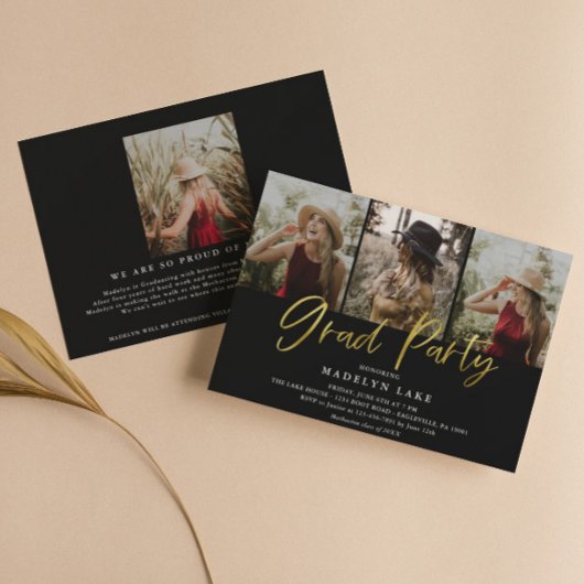 Modern Gold Foil Vier Photo Afstuderen Kaart