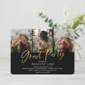 Modern Gold Foil Vier Photo Afstuderen Kaart (Staand voorkant)