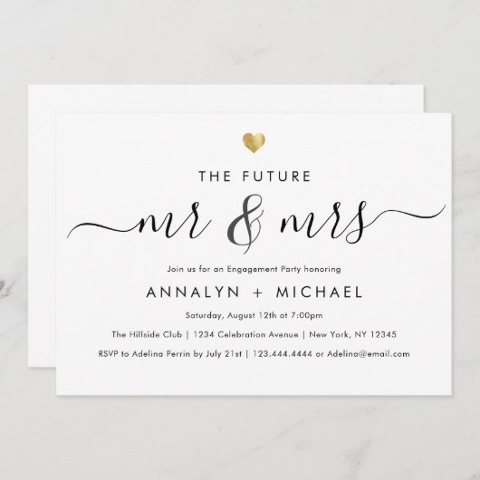 Modern Gold Future Mr en Mrs Engagement Party Kaart (Voorkant / Achterkant)