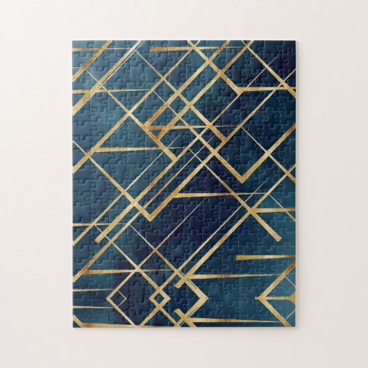 Modern Gold Geometric Blue Design Legpuzzel (Verticaal)