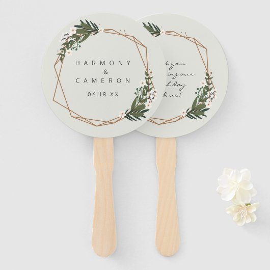 Modern Gold Geometric Greenery Boho Wedding Handwaaier (Voorkant en achterkant)