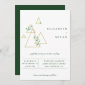 Modern Gold Geometric Greenery Wedding Invitation Aankondiging (Voorkant / Achterkant)