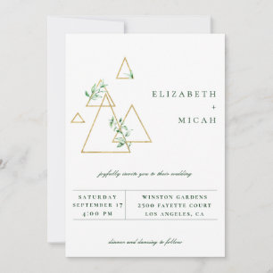 Modern Gold Geometric Greenery Wedding Invitation Aankondiging