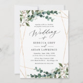 Modern Gold Geometric Greenery Wedding Invitation Kaart (Voorkant)