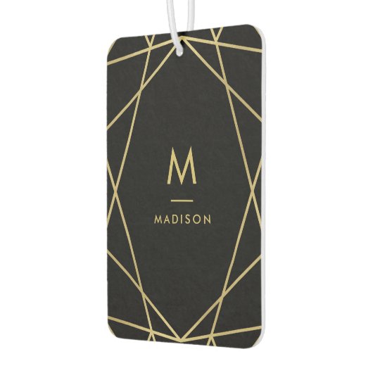Modern Gold Geometric Pattern op Black | Monogram Luchtverfrisser (Links)