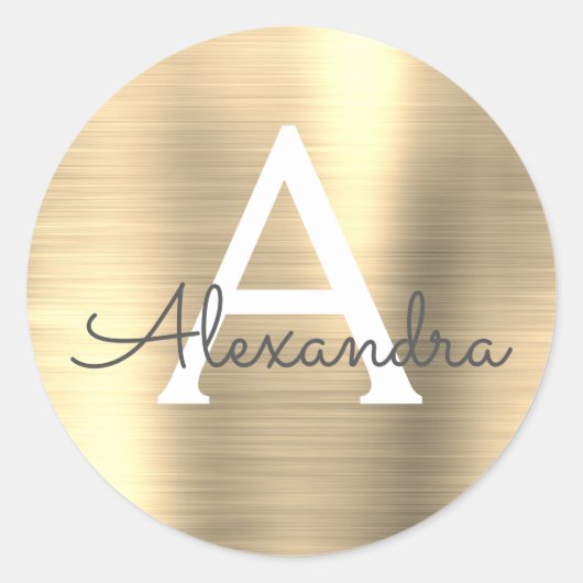 Modern Gold Girly Metallic Monogram Ronde Sticker (Voorkant)