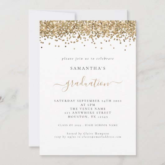Modern Gold Glitter 2024 Afstuderen Invitation Kaart (Voorkant)