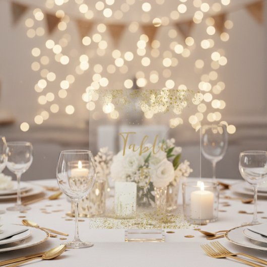 Modern Gold Glitter Acrylic Wedding Table Number