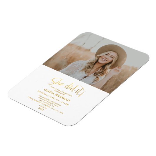 Modern Gold Glitter Afstudeerder Party Photo Invit Magneet (Linkerzijde)