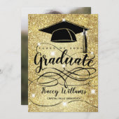 Modern Gold Glitter Afstuderen Pet Foto Afstuderen Aankondiging (Voorkant / Achterkant)