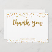 Modern Gold Glitter Brush Script en Confetti Bedankkaart (Voorkant / Achterkant)