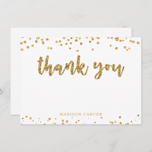 Modern Gold Glitter Brush Script en Confetti Bedankkaart (Voorkant / Achterkant)