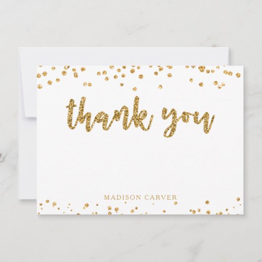 Modern Gold Glitter Brush Script en Confetti Bedankkaart (Voorkant)