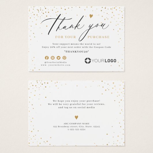 Modern gold glitter business logo thank you insert (Devant & derrière)
