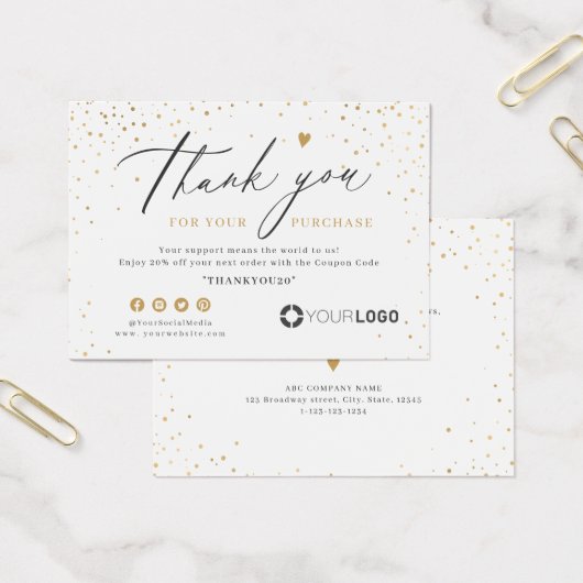 Modern gold glitter business logo thank you insert (Bureau)
