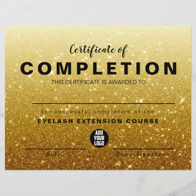 Modern Gold Glitter Certificate of Completion (Voorkant)