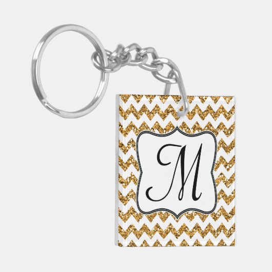 Modern Gold Glitter Chevron Zig Zag Sleutelhanger (Voorkant Links)