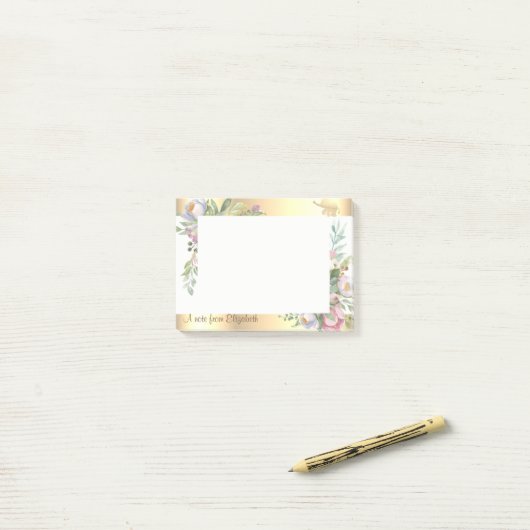 Modern Gold Glitter Elephant Flowers-Personalized Post-it® Notes (Op bureau)
