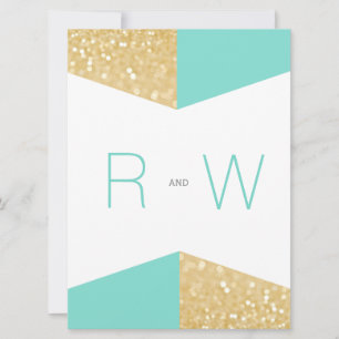 Modern Gold Glitter en Blauwgroen huwelijksuitnodi Kaart
