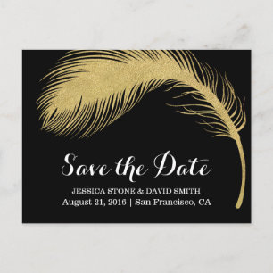 Modern Gold Glitter Feather Wedding Save the Date Aankondigingskaart