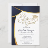Modern Gold Glitter Graduation Cap, Blue Afstudere Kaart (Voorkant)