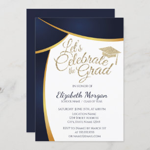 Modern Gold Glitter Graduation Cap, Blue Afstudere Kaart