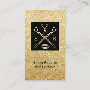 Modern Gold Glitter Hair & Makeup Artist Salon Visitekaartje