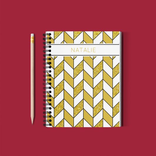 Modern Gold Glitter Herringbone Chevron Notitieboek