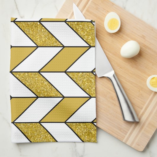 Modern Gold Glitter Herringbone Chevron Pattern Theedoek (Quarter Fold)