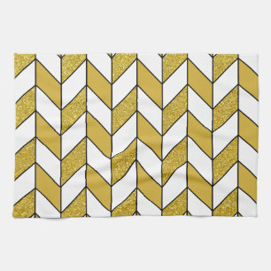 Modern Gold Glitter Herringbone Chevron Pattern Theedoek