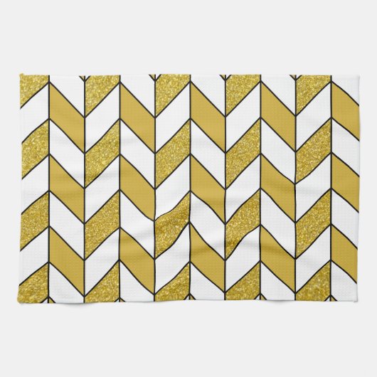 Modern Gold Glitter Herringbone Chevron Pattern Theedoek (Horizontaal)