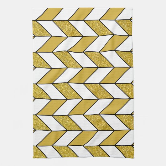 Modern Gold Glitter Herringbone Chevron Pattern Theedoek (Verticaal)