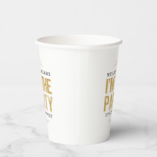 Modern Gold Glitter Ik ben het partijtekstontwerp Papieren Bekers (Rechts)