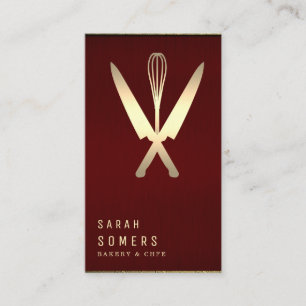 Modern Gold Glitter Knife & Whisk Bakery Visitekaartje
