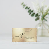 Modern Gold Glitter Lijst Script Monogram Visitekaartje (Staand voorkant)