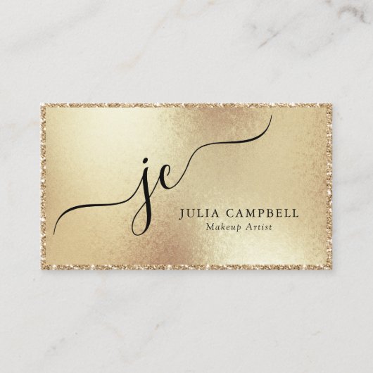 Modern Gold Glitter Lijst Script Monogram Visitekaartje (Voorkant)