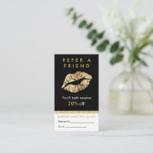 Modern Gold Glitter Lips Salon Referral Kaart Visitekaartje (Staand voorkant)