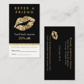 Modern Gold Glitter Lips Salon Referral Kaart Visitekaartje (Voorkant / Achterkant)