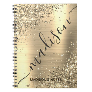 Modern Gold Glitter Metallic Monogram script Notitieboek