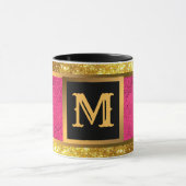 Modern Gold Glitter Pink Linen Monogrammed Mok (Midden)