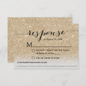 Modern Gold Glitter Song Request Wedding RSVP (Voorkant / Achterkant)