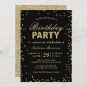 Modern Gold Glitter Sparkles Birthday Party Kaart (Voorkant / Achterkant)