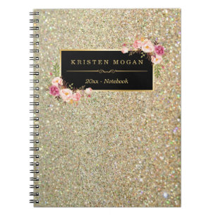 Modern Gold Glitter Sparkles Girly Floral Notitieboek