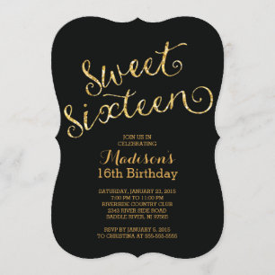 Modern Gold Glitter Sweet Sixteen Birthday Party Kaart