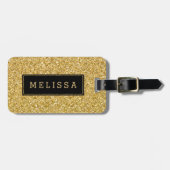 Modern Gold Glitter Texture Black Accent Bagagelabel (Voorkant horizontaal)