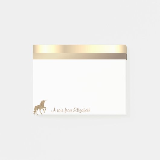 Modern Gold Glitter Unicorn - Gepersonaliseerd Post-it® Notes (Voorkant)