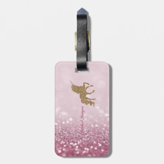 Modern Gold Glitter Unicorn, Glitter Bokeh Bagagelabel (Achterkant verticaal)