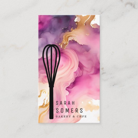 Modern Gold Glitter Whisk Bakery Visitekaartje (Voorkant)