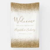 Modern Gold Glitter White Wedding Welcome Spandoek (Verticaal)