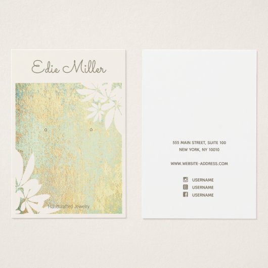 Modern Gold Green Abstract Floral Script Font Visitekaartje (Voorkant /achterkant)